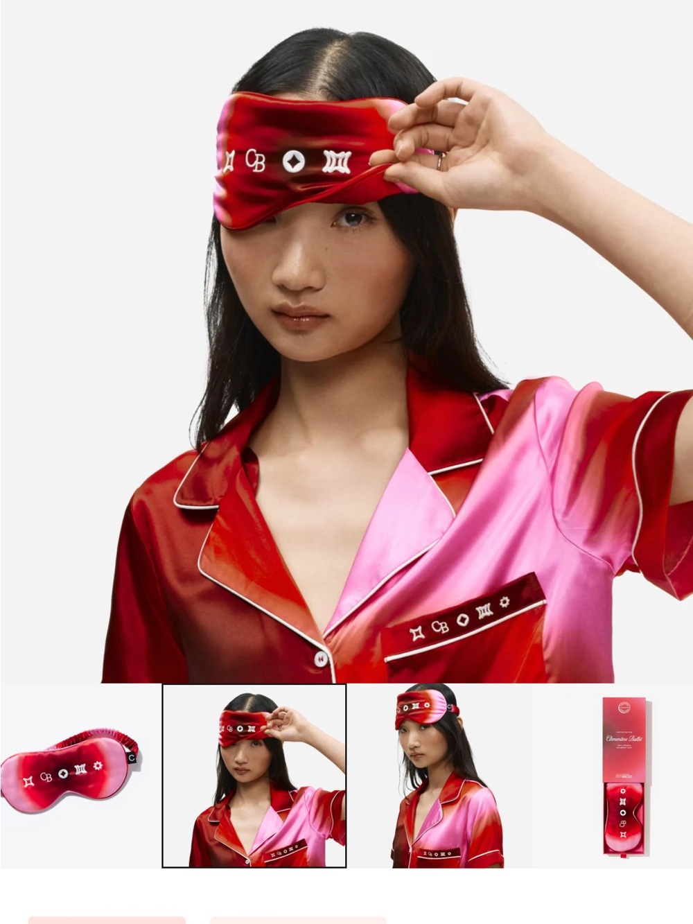 Silky Red Satin Sleep Mask with Logo Detailing